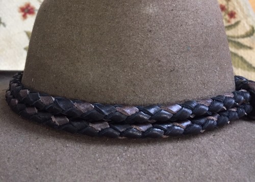 USA HANDMADE TAN BRAIDED BUFFALO LEATHER WESTERN HATBAND/STAMPEDE SET - Picture 6 of 8