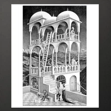 The Graphic Work of M.C. Escher "Belvedere" LItho Reprinter Repro Holland 19.5"W