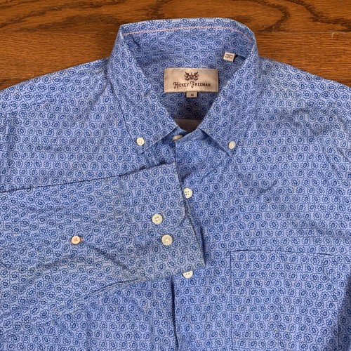 Hickey Freeman, Hickey Freeman Shirt Men Medium Long Sleeve Button Down Blue Floral Cotton