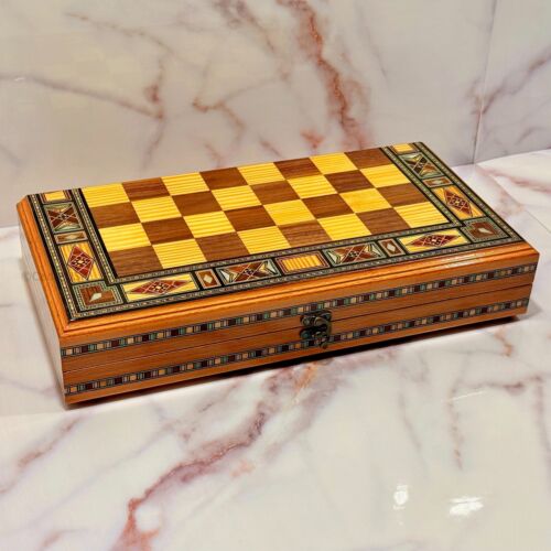 Handmade Backgammon Set and Chess Board Game from Lebanon with Genuine Pearls - Picture 2 of 11