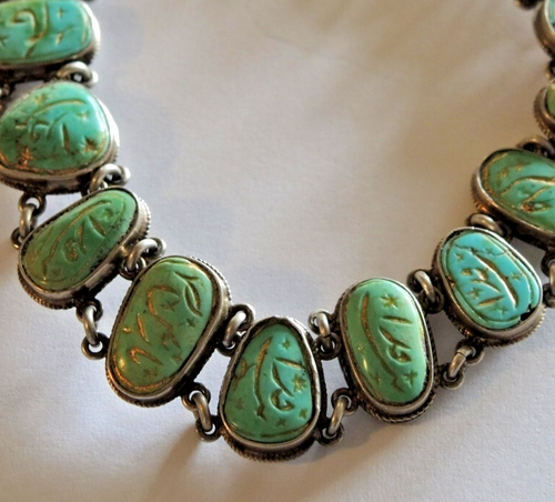 VINTAGE FAIENCE FRAGMENT & SILVER BRACELET STAMPED RA #1 - Picture 2 of 5