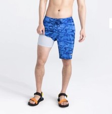 Saxx Betawave 2N1 Swim Boardshorts 9  W/ Liner In Voyagers Navy SZ 30 NWT