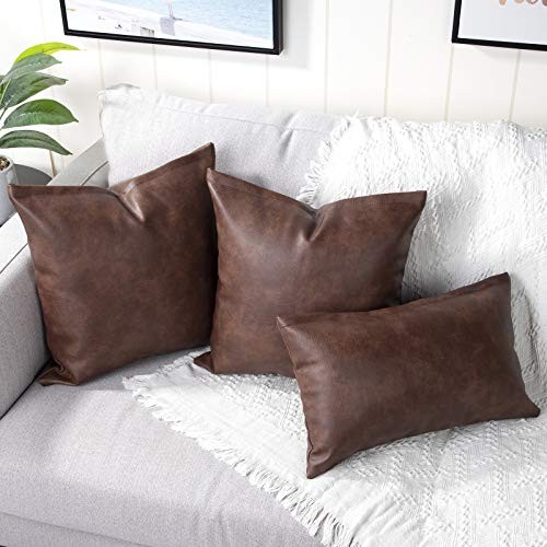 Set of 2 Faux Leather Decorative Throw Pillow 18" x 18" (Pack of 2) Dark Brown - Picture 7 of 7