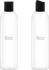 2 Pack 8 oz Plastic Squeeze Bottles with Black Disc Caps Refillable Clear Empty