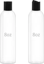 2 Pack 8 oz Plastic Squeeze Bottles with Black Disc Caps Refillable Clear Empty