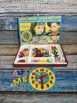 Vintage Verdienst Kinderzimmer Buchstaben und Uhr Lehrspielzeug Komplettsatz