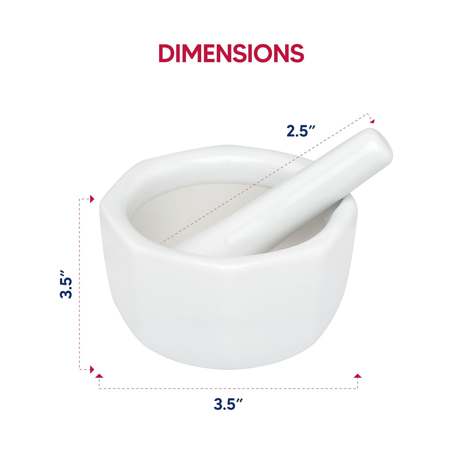 Hic Kitchen 35 Inch White Porcelain Mortar And Pestle Set For Grinding Herbs