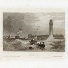 England Bellrock Bell Rock Lighthouse Historische Ansicht Stahlstich Mitte 19 Jh