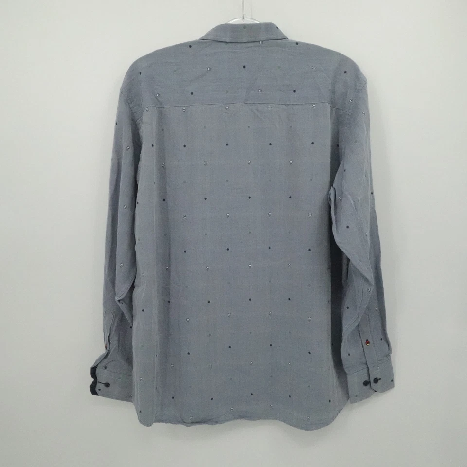 Camisa masculina Luchiano Visconti 2XL cinza bordada padrão caveira botão para cima casual - Imagem 2 de 4