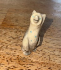 Standing Bear Zuni Fetishes Hand Carved Marble with Turquoise 2”Tall