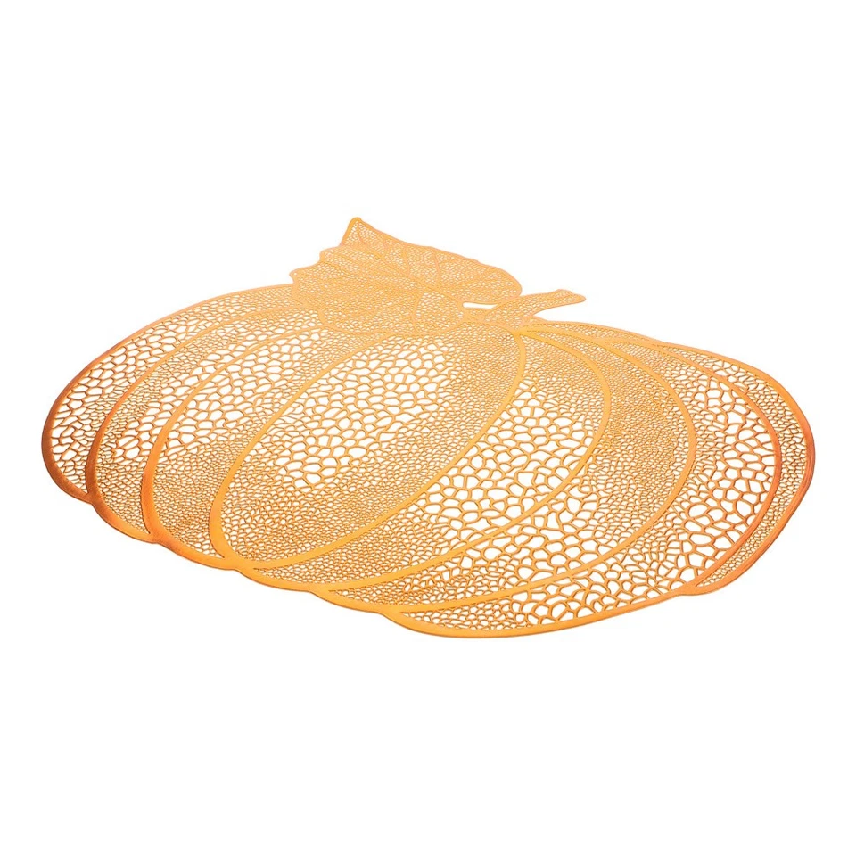 Thanksgiving Faux Pumpkin Table Placemats Orange Fabric Decor