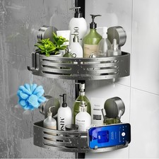 Corner Shower Caddy Suction Cup, 2 PCS No Drilling Shower Shelves with Hooks,...