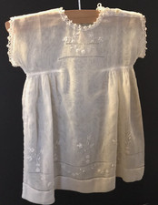 Antique baby Christening dress white sheer raised embroidery drawnwork VGC