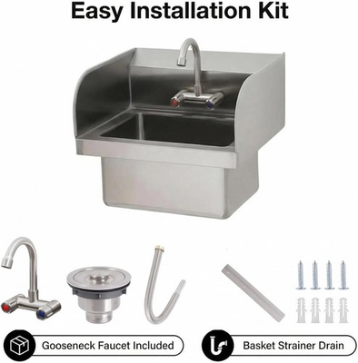 #ad Wall Mounted Hand Wash Basin Stainless Steel with Faucet amp; Side Splash Sink $93.15