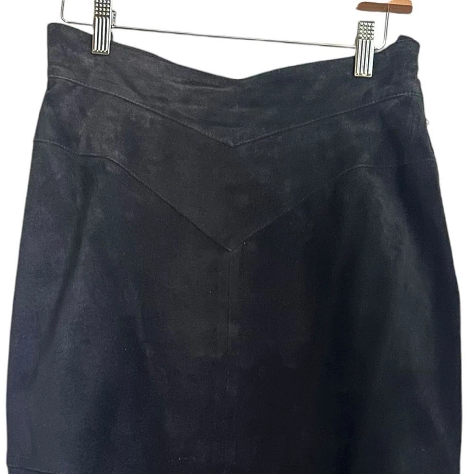 Falda midi de gamuza negra Saks Fifth Avenue West Bay talla 10 gamuza cerdo vintage Foto 3 de 4