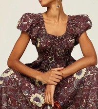 Ulla Johnson Nanette Cotton Midi Dress Size 8 Heliotrope Floral A Line Ruffle