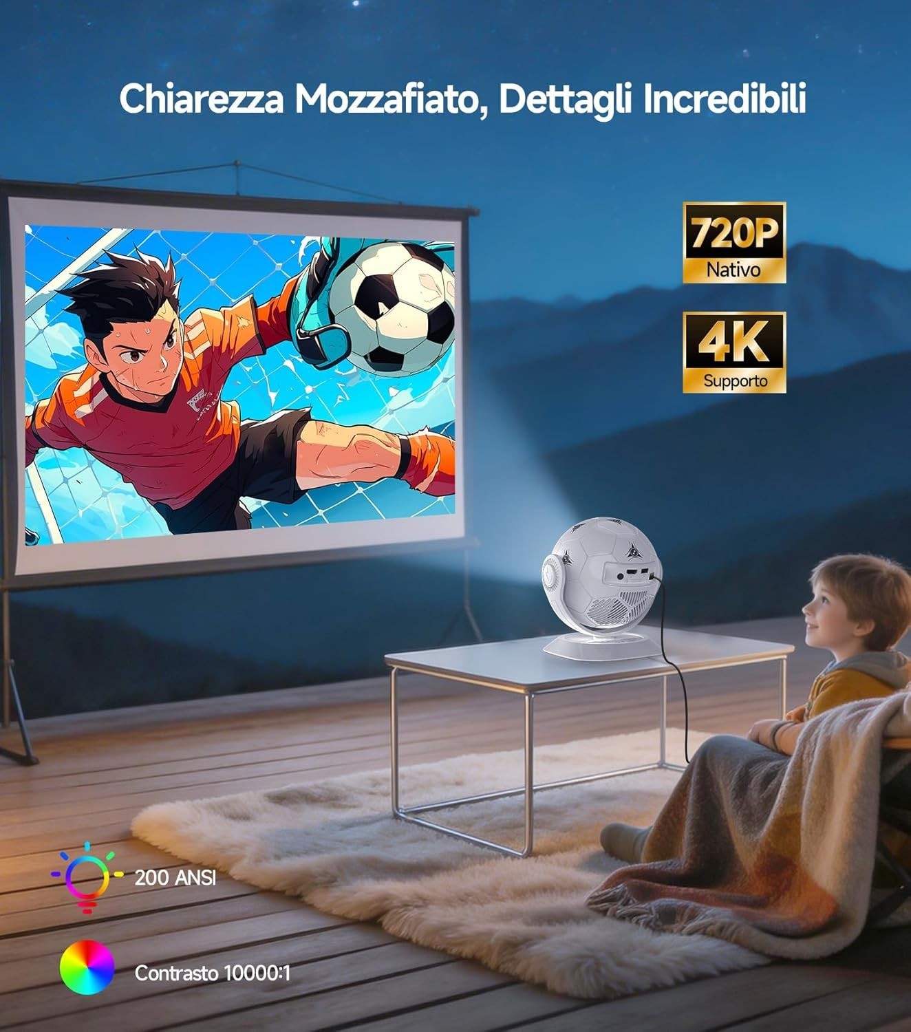 Videoproiettore Smart TV Android 14 Portatile 360° foto 4