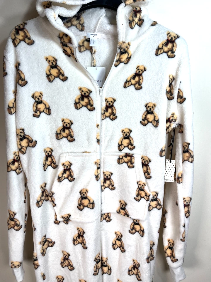 NUEVO CON ETIQUETAS-FOREVER 21 Mono Pijama Con Capucha Polar Confort Osos de Peluche de Una Pieza S Foto 3 de 4