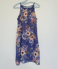 I.N. San Francisco Womens Sz L Dress Scalloped Edge Sleeveless Short Blue Floral