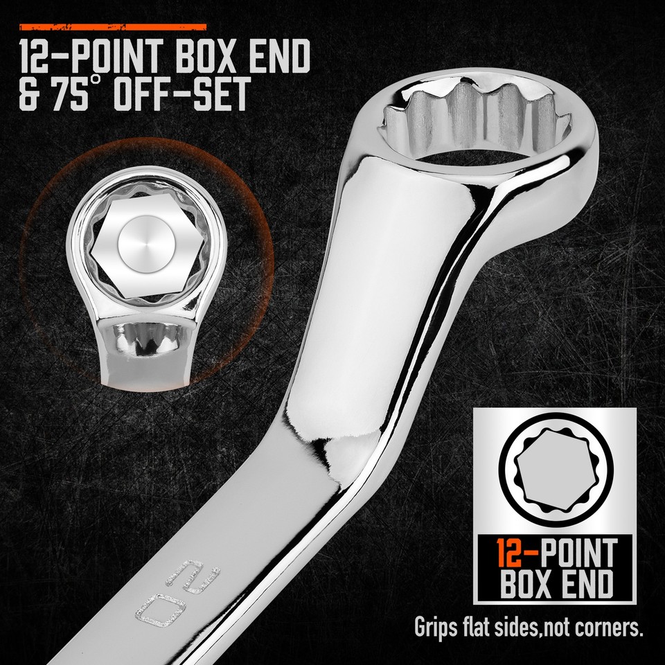 9Pcs Metric Offset Box Wrench Set with Rolling Pouch 50-Degree Metric 6 ...