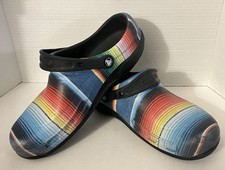CROCS BISTRO GRAPHIC COLORFUL MULTI STRIPE CLOGS Men  s 12 Women  s 14