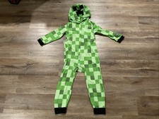 Kids Minecraft Creeper Pajama Fleece Jumpsuit Costume Green Size 6 Full Zip