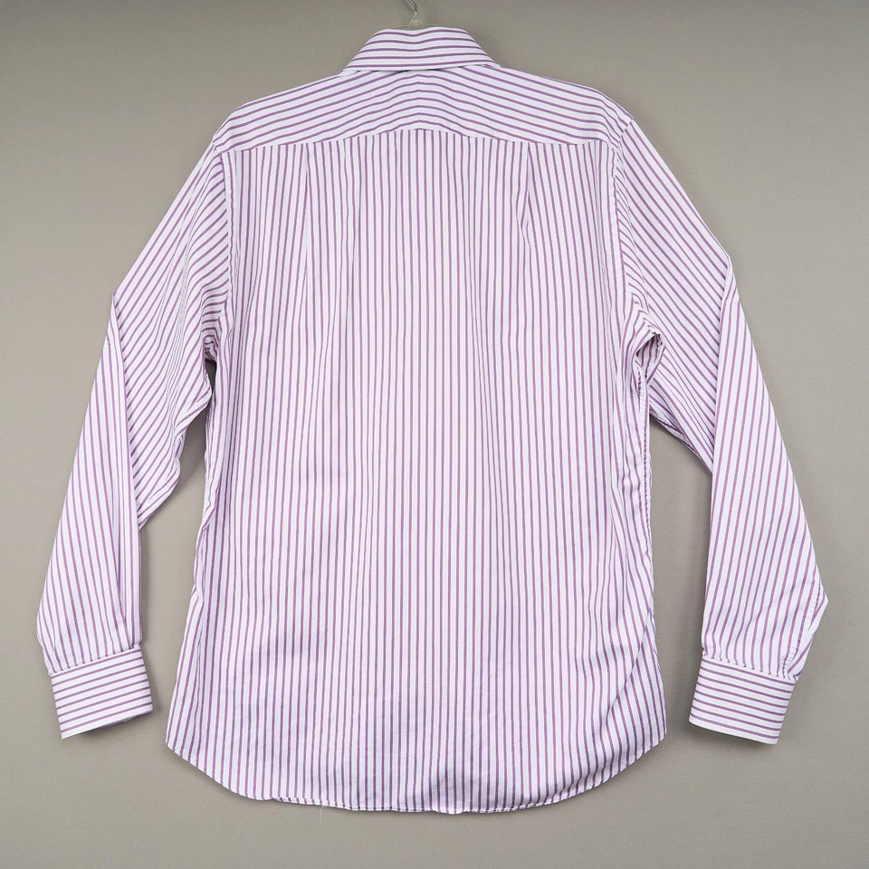 Camisa de Vestir Charles Tyrwhitt Hombres 16.5 36 Calce Ajustado Púrpura Rayas Abotonadas Extendidas Foto 3 de 4