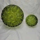Vintage Anchor Hocking Green Glass Serving Bowl And Dip Bowl Set
