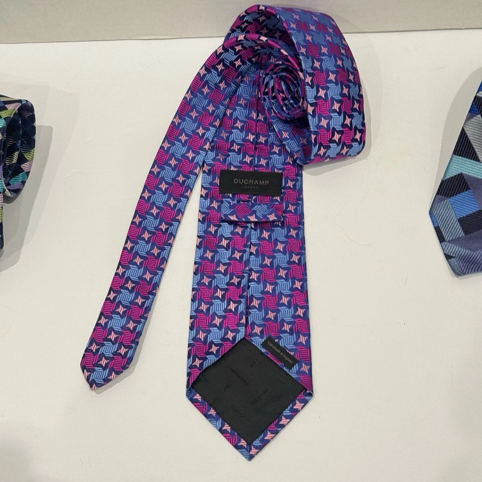 DUCHAMP London DL роскошь галстук галстук галстуки мужской унисекс шелк розовый синий геометрический - Изображение 4 из 4