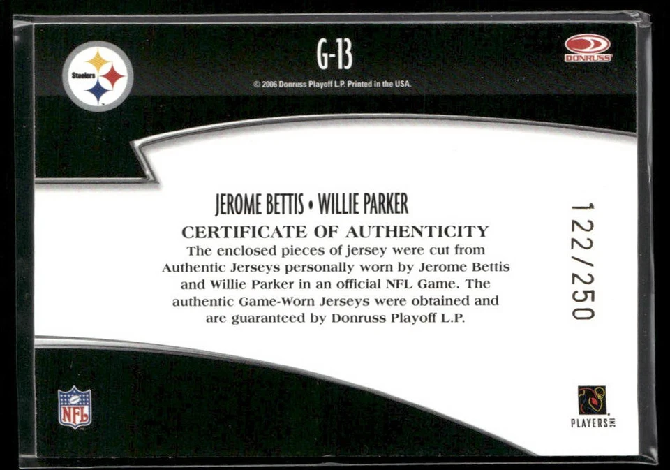 2006 Donruss Threads #G-13 Jerome Bettis Willie Parker Generations Jerseys #/250 - Image 2 of 2