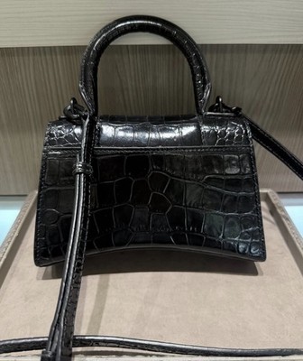 Balenciaga Shiny Calfskin Monochrome Crocodile Embossed Hourglass