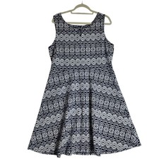 Talbots Womens Dress Fit Flare Geometric Stretch Knee Length Size XL