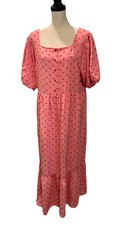Piper & Scoot Tiered Heart  Red Lined Maxi Dress Poof Sleeve