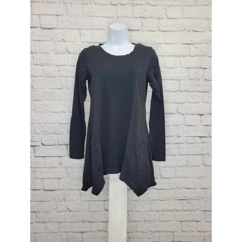 XXSMALL BLACK A346434 LOGO by Lori Goldstein Cotton Knit Top w/ Pockets