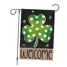 St Patrick's Day Garden Flag Shamrock Welcome Double Sided 12x18 Inch Multi
