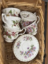 Royal Albert X6 Flower of the Month Teacups and Saucers Set September & December