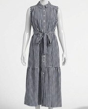 Tommy Hilfiger Women's Black Gingham Belted Midi Dress Size 6