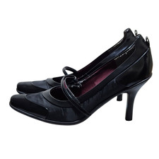 Nine West Black Leather Mary Jane Stiletto Heels Size 9 Pointed Toe Office Boho