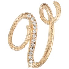 Letter Brooch Pins A-Z 26 Metal Initial Rhinestone Brooches Letter V Gold 