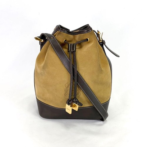 LOEWE Drawstring Shoulder Bag Anagram Logo Suede Crossbody bag Beige Women's - Picture 12 of 12