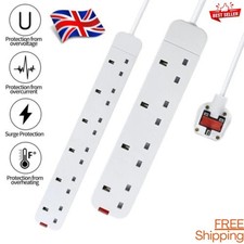 UK 3M White Extension Lead Cable Electric Plug Socket Mains Power