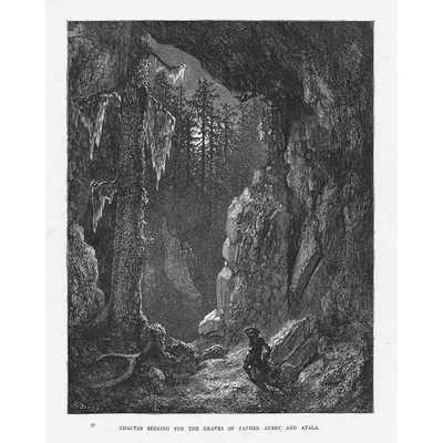 GUSTAVE DORE Chactas suchen Gräber von Pater Aubry & Atala - alter Druck um 1880