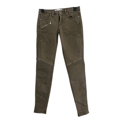 Zara Womens Moto Jeans Biker Motorcycle Skinny Gray Green 4 Basic Casual