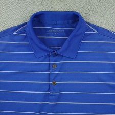 Nike Golf Polo Shirt Mens Medium Blue Stripe Dri-Fit Golf Performance Stretch