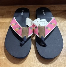 J Crew Flip Flops Thong Sandals Woven Pineapple Straps Women’s Size 6.  New