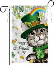 Happy St Patrick's Day Garden Flag Cat with Green Hat Shamrock Yard Flag Shamroc