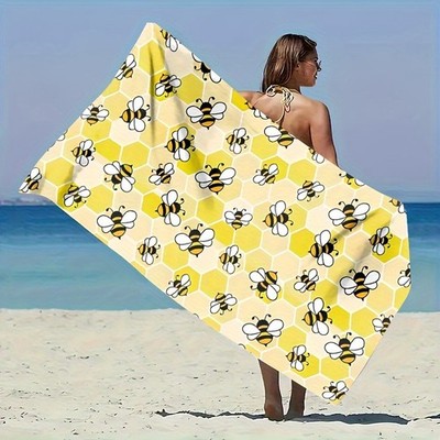 A Beach Towel Featuring a Bee Design, Perfect for The Beach, Pool, Bathroom, C