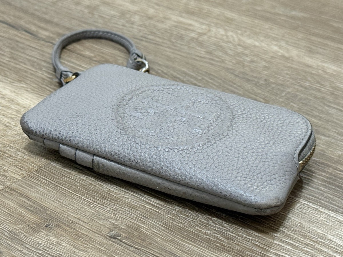 Tory Burch Perry Bombe Card Wristlet Coin Purse Dove Gray Zip