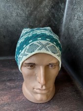 Vintage nordic style knit ski beanie hat green one size