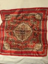 Vintage Womens Scarf Red Paisley Hand Rolled Hem Acetate 26" Japan